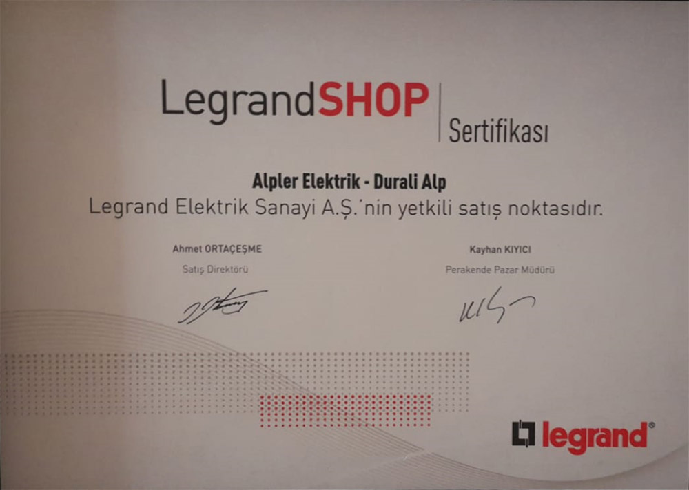Legrand Shop Sertifikası